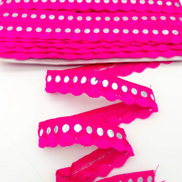 Fuchsia Pink Fringe Trim With Mirrors, Boho, Bohemian Trim